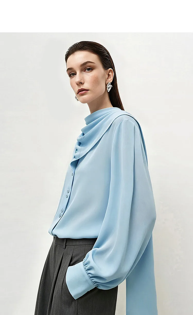 Amii Women's Blouse 2026 Autumn New V-Neck Elegant Long Sleeve Chiffon Top With Tie Neck Loose Flowy Shirt For Women 12653004