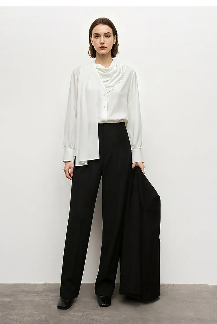 Amii Women's Blouse 2026 Autumn New V-Neck Elegant Long Sleeve Chiffon Top With Tie Neck Loose Flowy Shirt For Women 12653004