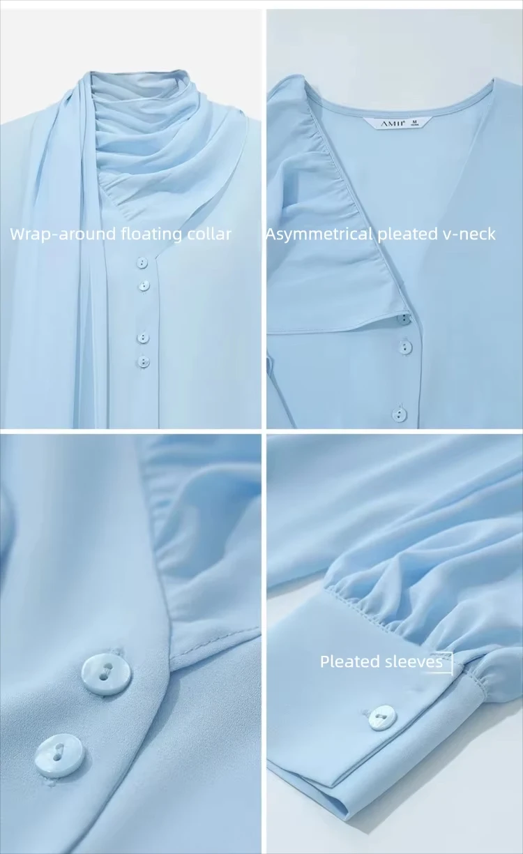Amii Women's Blouse 2026 Autumn New V-Neck Elegant Long Sleeve Chiffon Top With Tie Neck Loose Flowy Shirt For Women 12653004