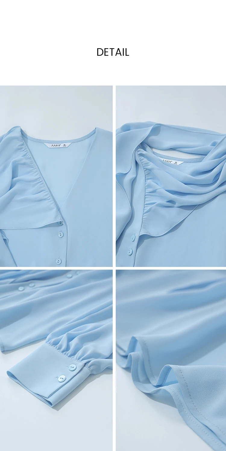 Amii Women's Blouse 2026 Autumn New V-Neck Elegant Long Sleeve Chiffon Top With Tie Neck Loose Flowy Shirt For Women 12653004