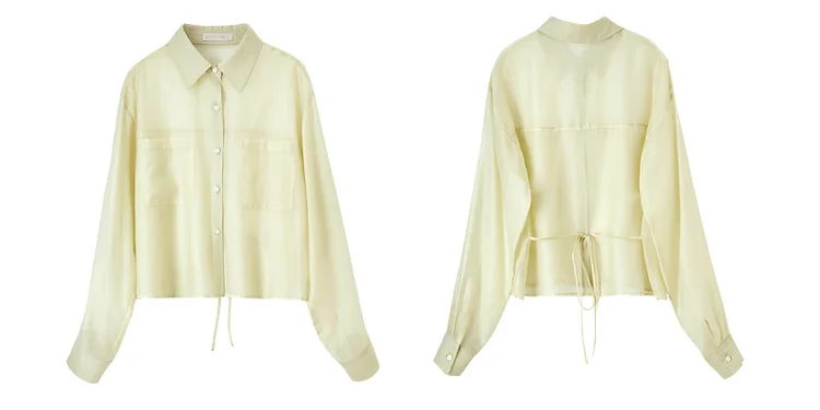 SENTUBILA Lyocell Women Shirt 2026 Spring Summer Lapel Neck Long Sleeve Crop Solid Pockets Lace-up Female Cozy Blouse 142C54323