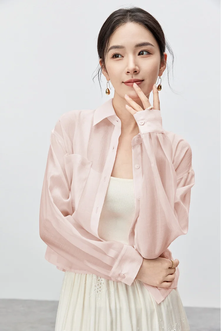 SENTUBILA Lyocell Women Shirt 2026 Spring Summer Lapel Neck Long Sleeve Crop Solid Pockets Lace-up Female Cozy Blouse 142C54323