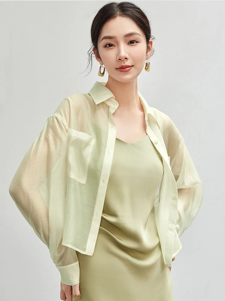 SENTUBILA Lyocell Women Shirt 2026 Spring Summer Lapel Neck Long Sleeve Crop Solid Pockets Lace-up Female Cozy Blouse 142C54323
