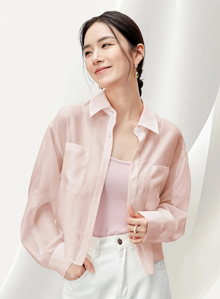 SENTUBILA Lyocell Women Shirt 2026 Spring Summer Lapel Neck Long Sleeve Crop Solid Pockets Lace-up Female Cozy Blouse 142C54323