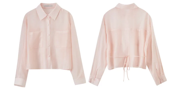 SENTUBILA Lyocell Women Shirt 2026 Spring Summer Lapel Neck Long Sleeve Crop Solid Pockets Lace-up Female Cozy Blouse 142C54323