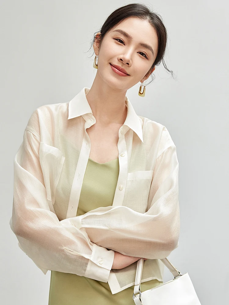 SENTUBILA Lyocell Women Shirt 2026 Spring Summer Lapel Neck Long Sleeve Crop Solid Pockets Lace-up Female Cozy Blouse 142C54323