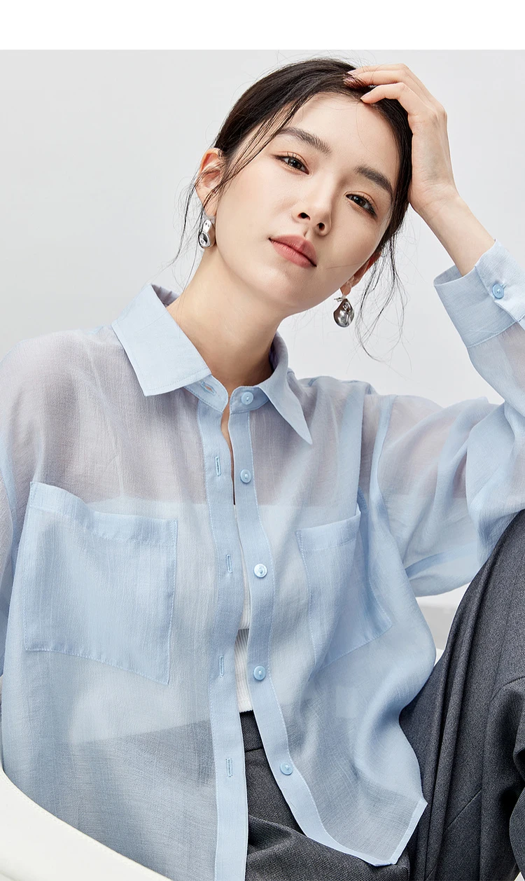 SENTUBILA Lyocell Women Shirt 2026 Spring Summer Lapel Neck Long Sleeve Crop Solid Pockets Lace-up Female Cozy Blouse 142C54323