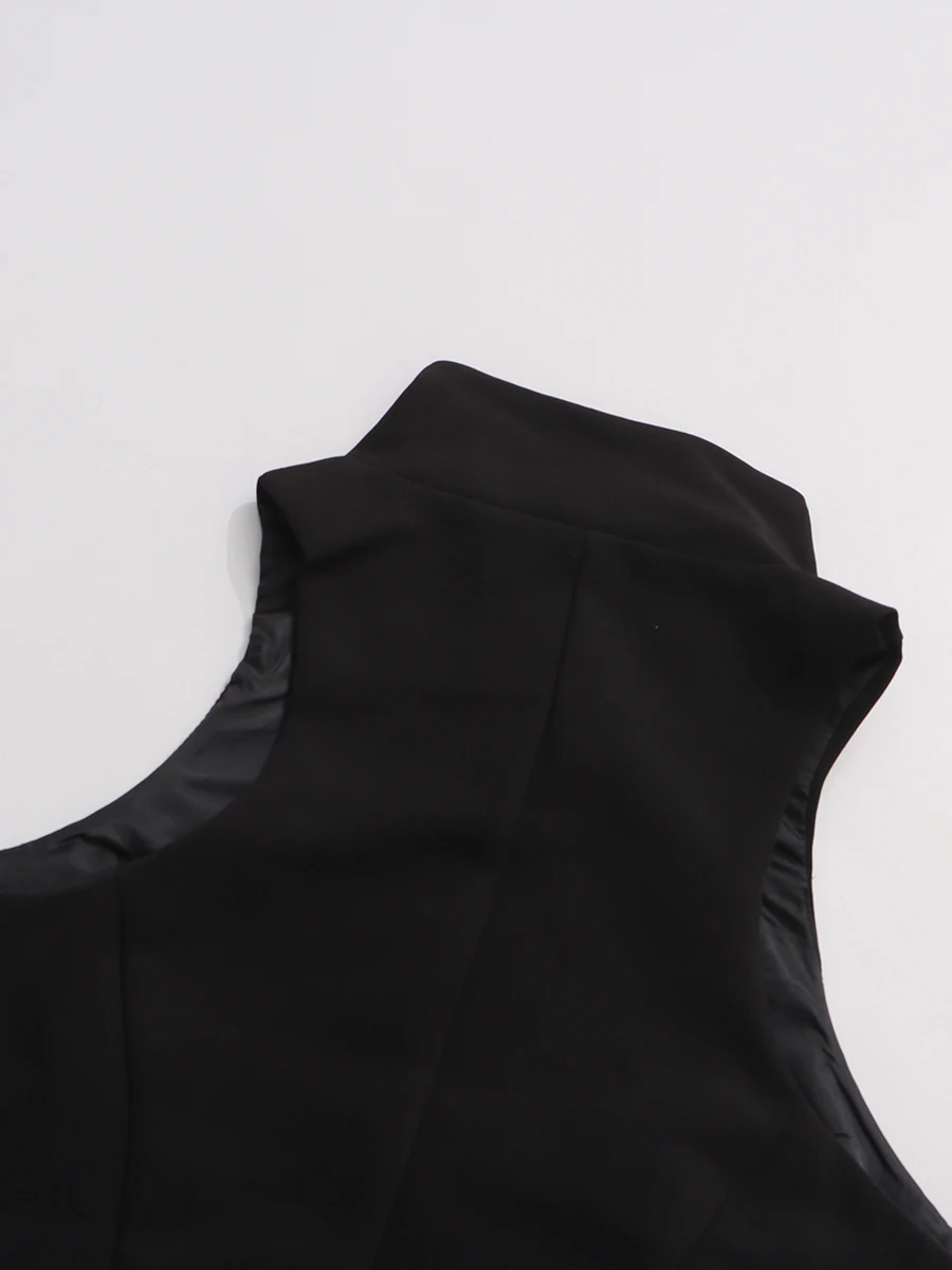 TWOTWINSTYLE Slimming Spliced Zipper Fashion Mini Dresses for Women High Neck Sleeveless High Waist Patchwork Folds Dress Female