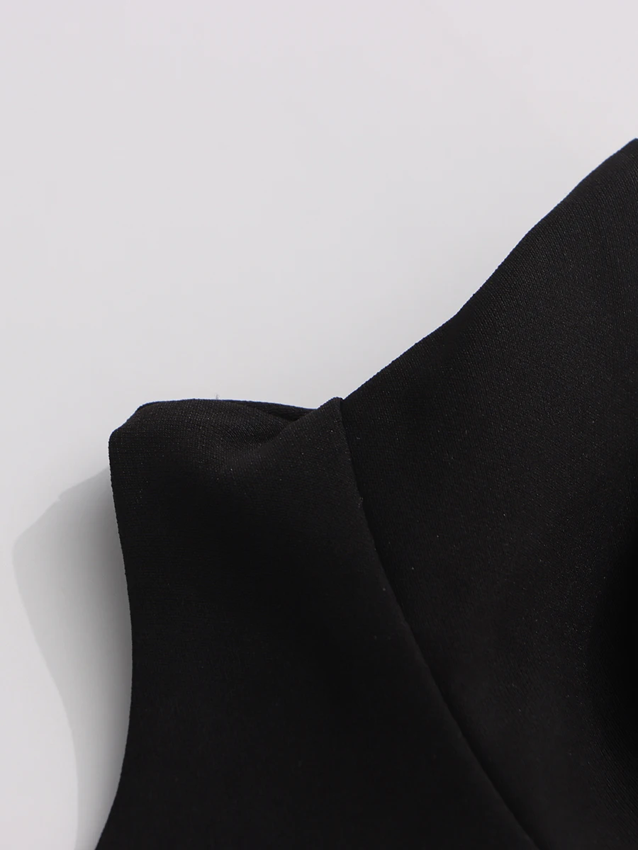 TWOTWINSTYLE Slimming Spliced Zipper Fashion Mini Dresses for Women High Neck Sleeveless High Waist Patchwork Folds Dress Female