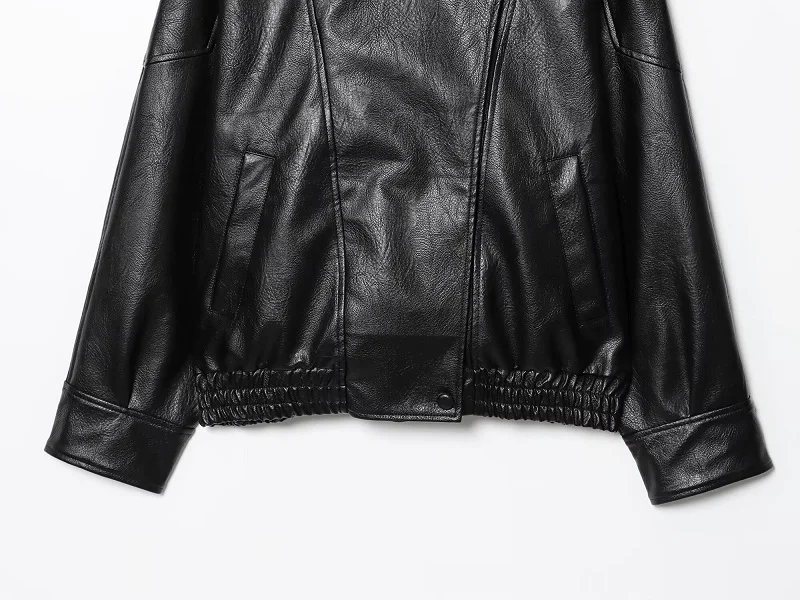 MUJER Faux Leather Women's Jacket Black Oversize Bomber Jackets for Women Outerwears Winter Overcoat Female Fashion Jacket Woman