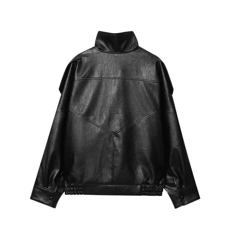 MUJER Faux Leather Women's Jacket Black Oversize Bomber Jackets for Women Outerwears Winter Overcoat Female Fashion Jacket Woman