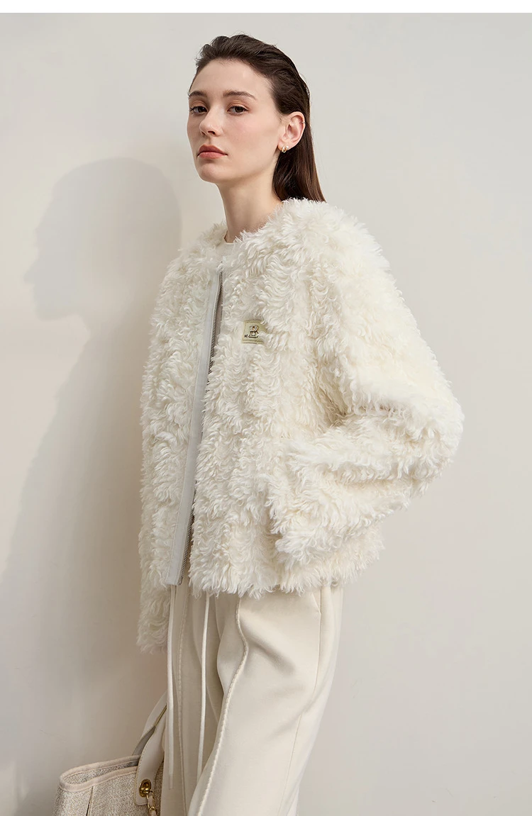 AMII Women's Coat 2026 Winter Warm Minimalist Loose Short Fur Coats Elegant Zipper Long Sleeve Jacket Woman Clothing 12514003