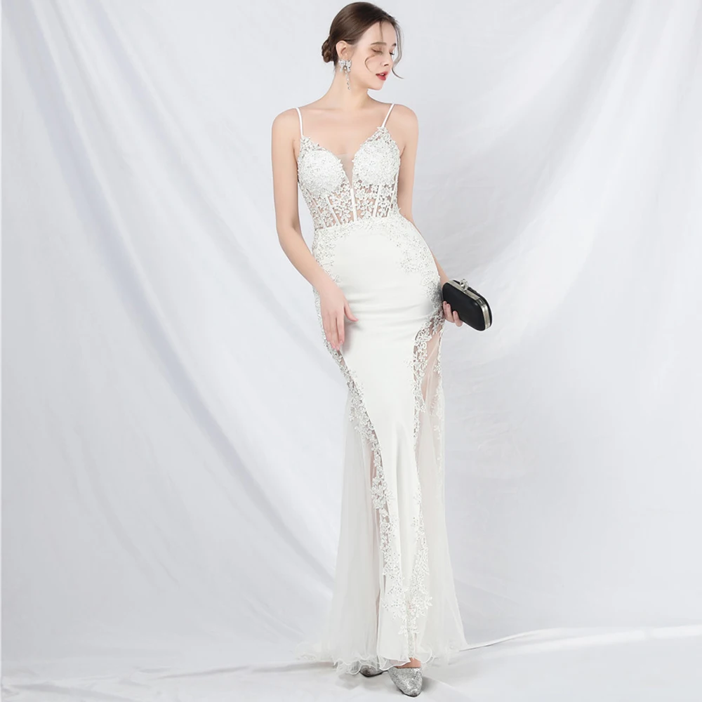 Sexy See Through Lace Maxi Summer Dress Women Elegant Luxury Mesh Bridesmaid Evening Dresses Birthday Prom Long Dresses Vestido