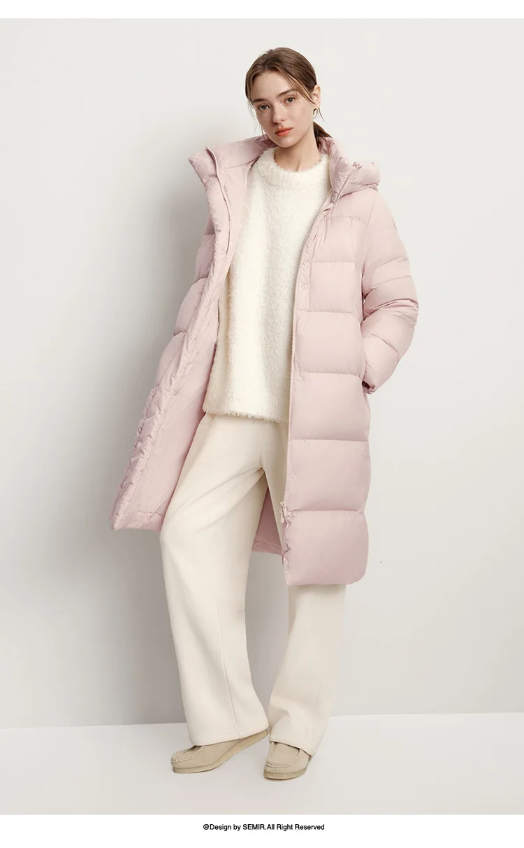 Semir Down Jacket Women Winter Long 90% Duck Down Waterproof Oil-proof Stain-proof 2026 New Solid Hooded Winter Woman Clothes