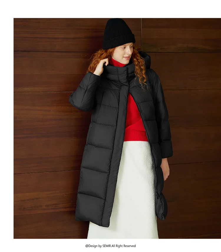 Semir Down Jacket Women Winter Long 90% Duck Down Waterproof Oil-proof Stain-proof 2026 New Solid Hooded Winter Woman Clothes