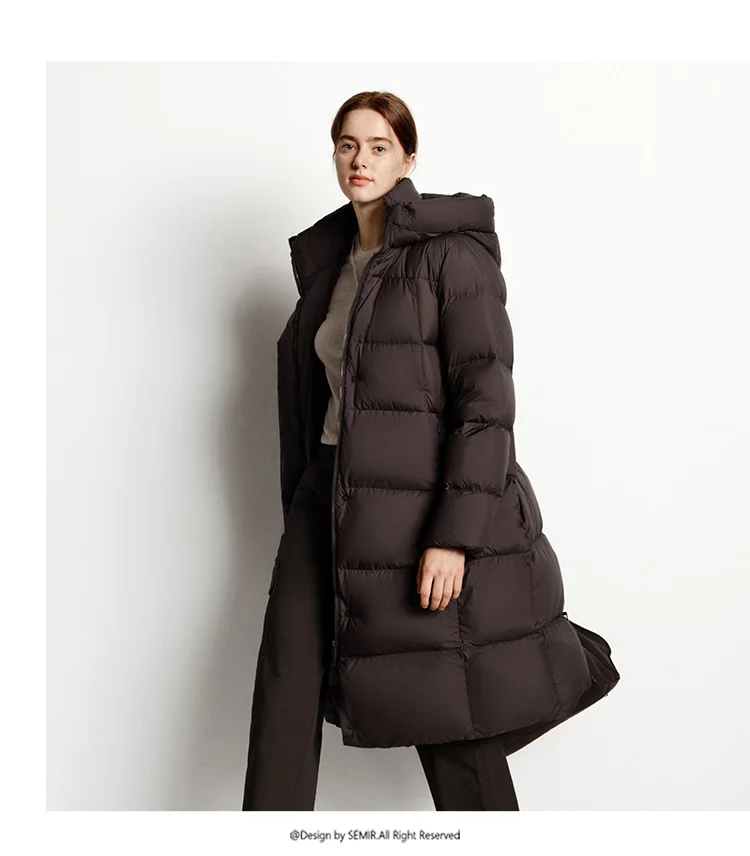 Semir Down Jacket Women Winter Long 90% Duck Down Waterproof Oil-proof Stain-proof 2026 New Solid Hooded Winter Woman Clothes