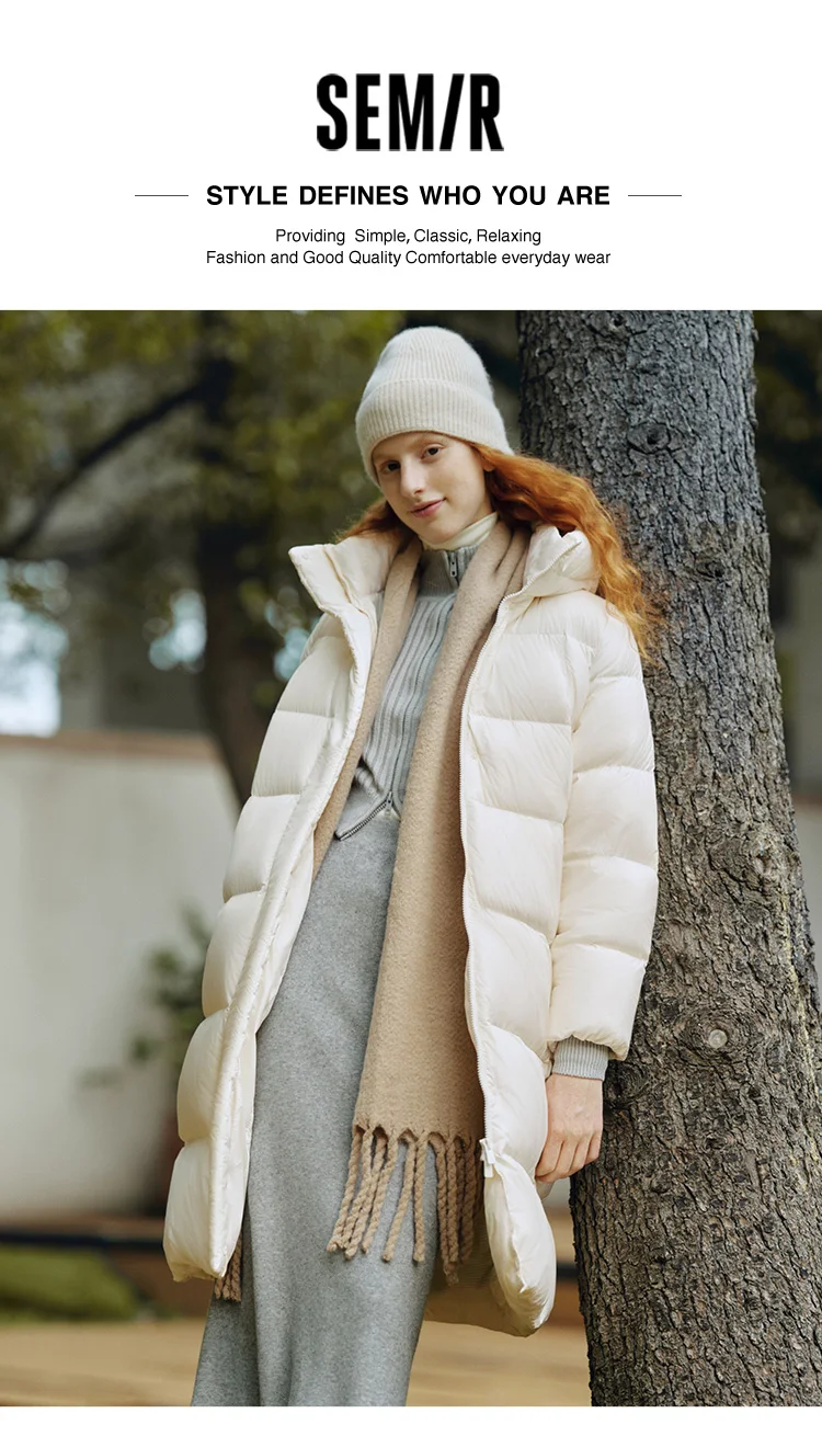 Semir Down Jacket Women Winter Long 90% Duck Down Waterproof Oil-proof Stain-proof 2026 New Solid Hooded Winter Woman Clothes