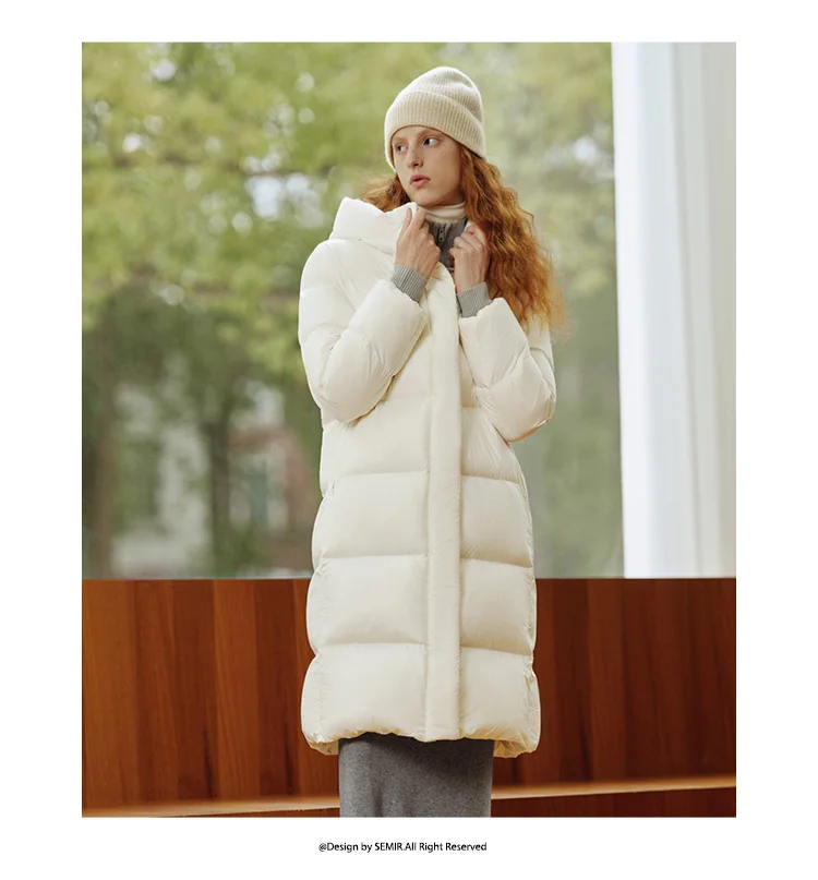 Semir Down Jacket Women Winter Long 90% Duck Down Waterproof Oil-proof Stain-proof 2026 New Solid Hooded Winter Woman Clothes
