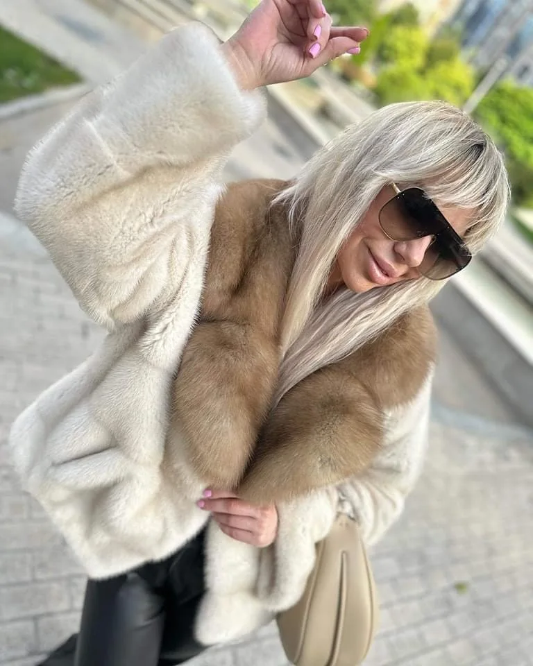 Mink Fur Jacket for Ladies, Real Mink Fur Coat, Purple Mink Fur Lapel, Warm Winter Fashion, Casual, New