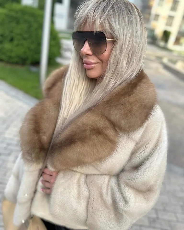 Mink Fur Jacket for Ladies, Real Mink Fur Coat, Purple Mink Fur Lapel, Warm Winter Fashion, Casual, New