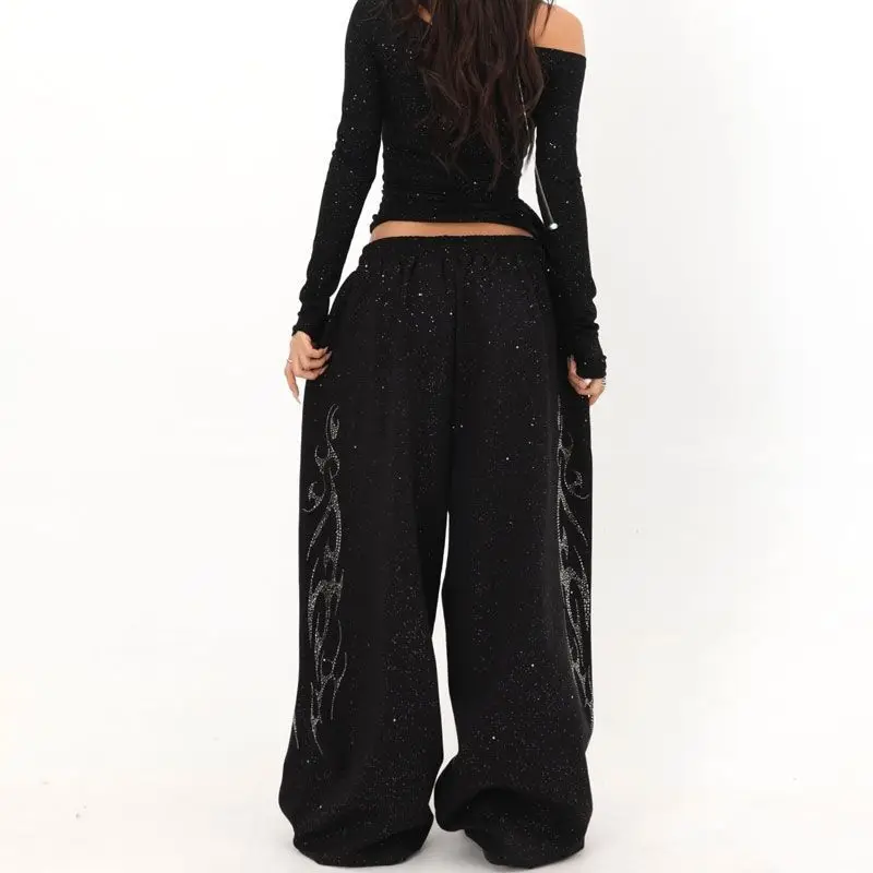 Y2K Black Diamond Sweatpants Women Harajuku Streetwear Baggy Joggers Fashion Wide Leg Pants Hip Hop Oversized Casual Trousers