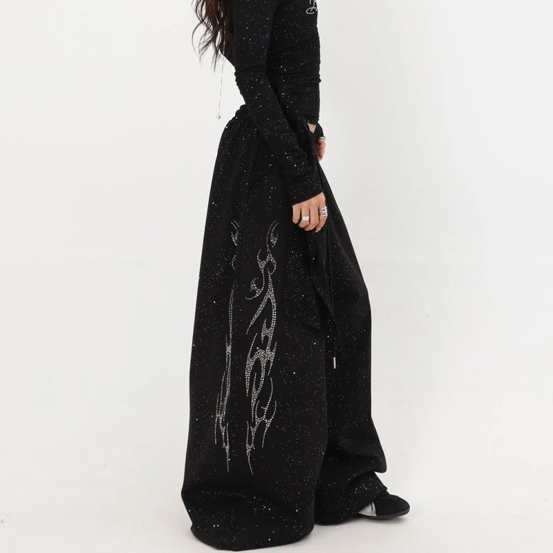 Y2K Black Diamond Sweatpants Women Harajuku Streetwear Baggy Joggers Fashion Wide Leg Pants Hip Hop Oversized Casual Trousers