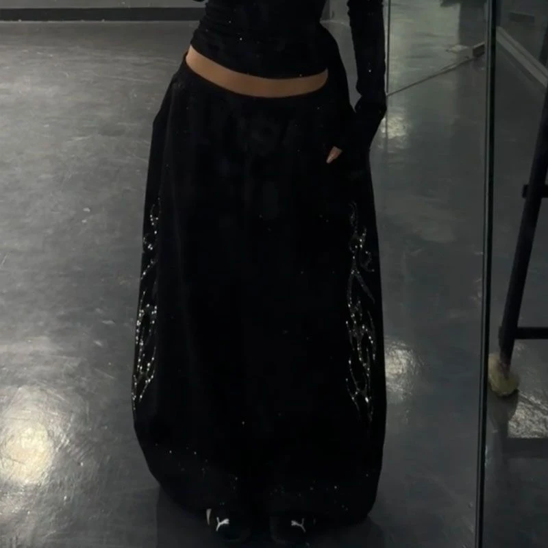 Y2K Black Diamond Sweatpants Women Harajuku Streetwear Baggy Joggers Fashion Wide Leg Pants Hip Hop Oversized Casual Trousers