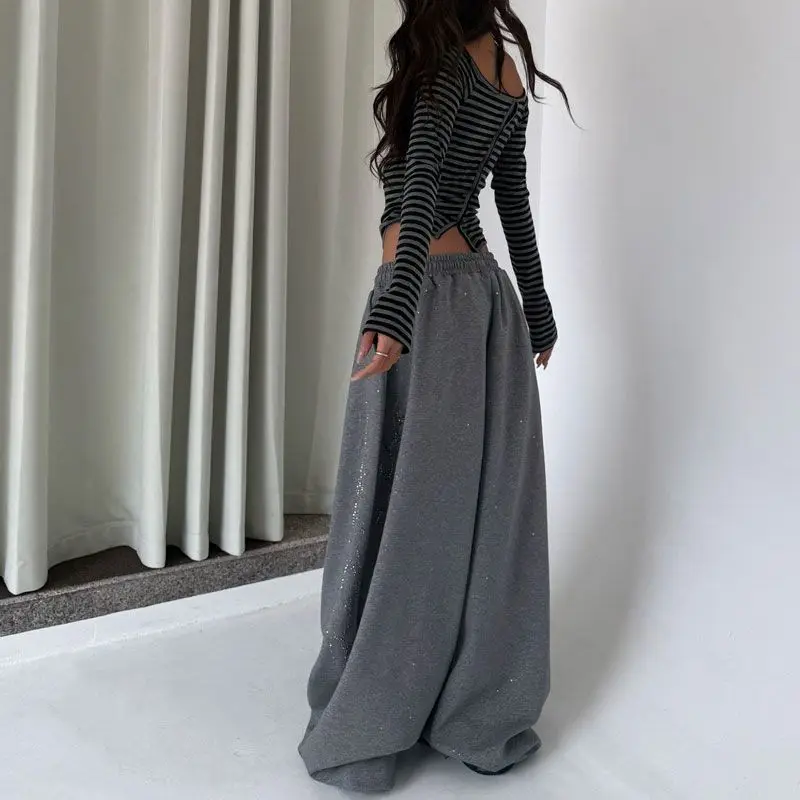 Y2K Black Diamond Sweatpants Women Harajuku Streetwear Baggy Joggers Fashion Wide Leg Pants Hip Hop Oversized Casual Trousers