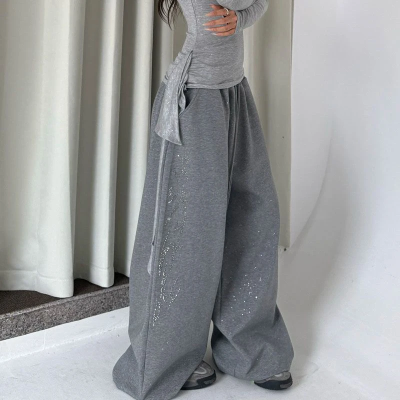 Y2K Black Diamond Sweatpants Women Harajuku Streetwear Baggy Joggers Fashion Wide Leg Pants Hip Hop Oversized Casual Trousers