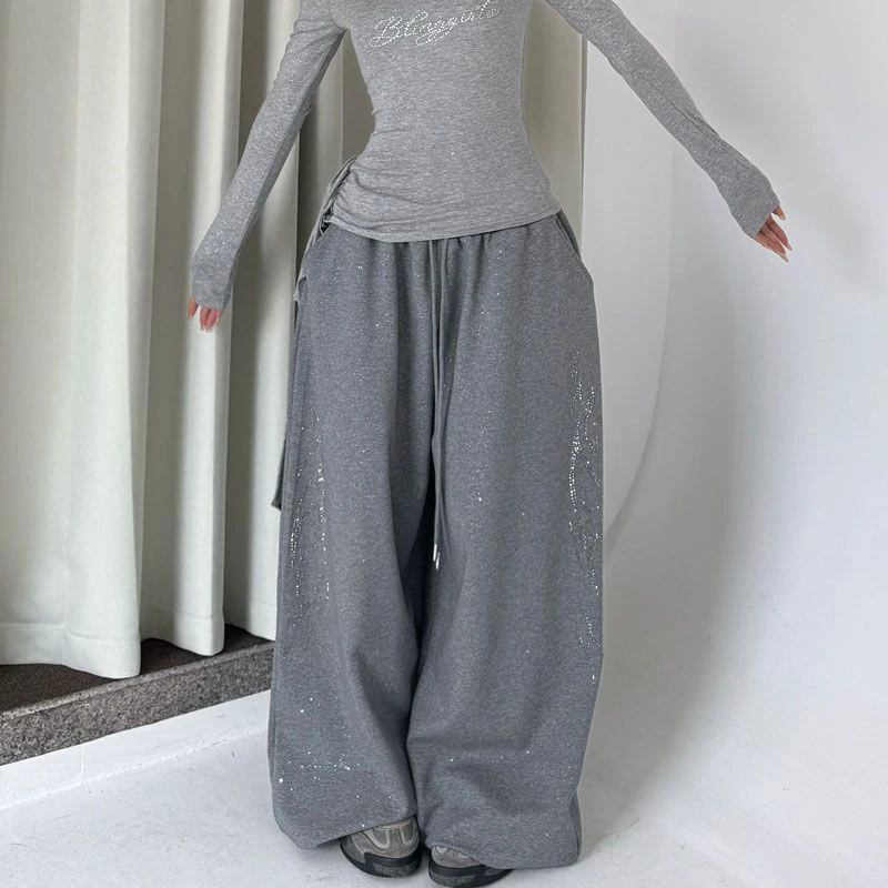 Y2K Black Diamond Sweatpants Women Harajuku Streetwear Baggy Joggers Fashion Wide Leg Pants Hip Hop Oversized Casual Trousers
