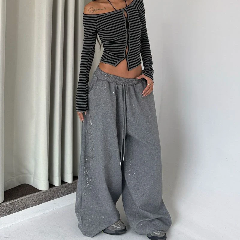 Y2K Black Diamond Sweatpants Women Harajuku Streetwear Baggy Joggers Fashion Wide Leg Pants Hip Hop Oversized Casual Trousers