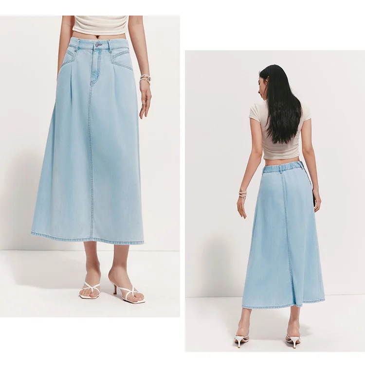 Semir Womens Skirt 2026 Cool Feeling A Line Pleated Denim Slim Fit Casual Versatile Soft