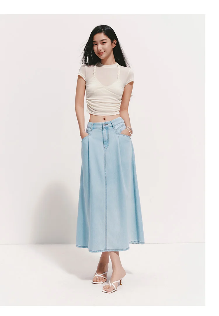 Semir Womens Skirt 2026 Cool Feeling A Line Pleated Denim Slim Fit Casual Versatile Soft