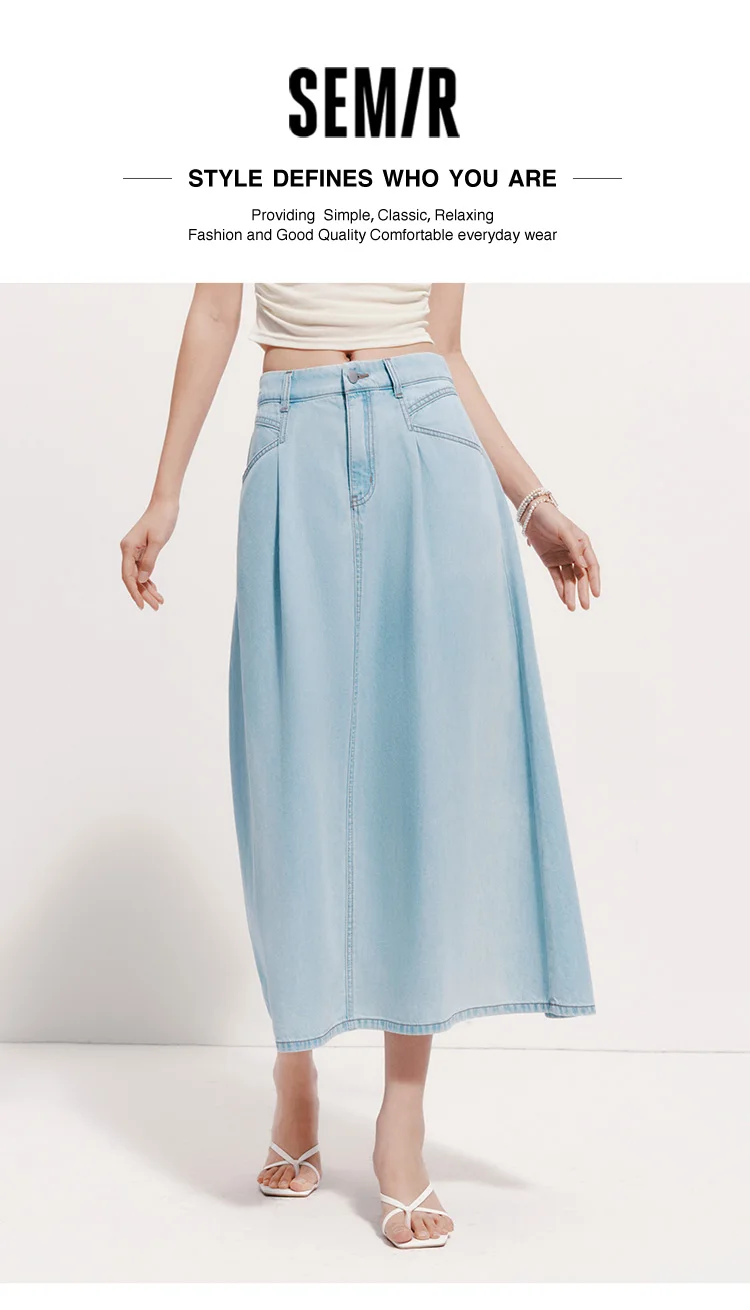 Semir Womens Skirt 2026 Cool Feeling A Line Pleated Denim Slim Fit Casual Versatile Soft