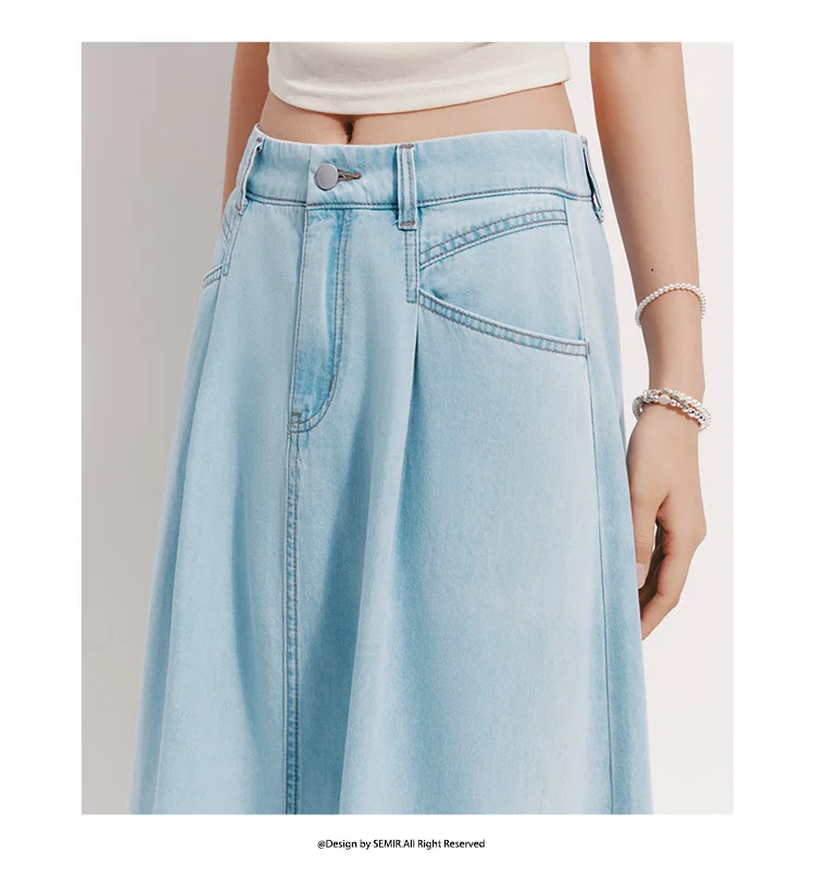 Semir Womens Skirt 2026 Cool Feeling A Line Pleated Denim Slim Fit Casual Versatile Soft