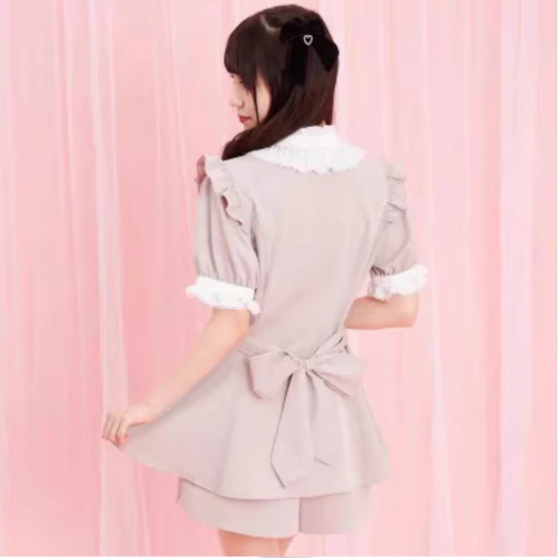 Japanese Style Gothic Y2k Lolita Plaid Rhinestone Bow Dress Shorts Set Sweet Women Puff Short Sleeve Button Shirt Party Dresses