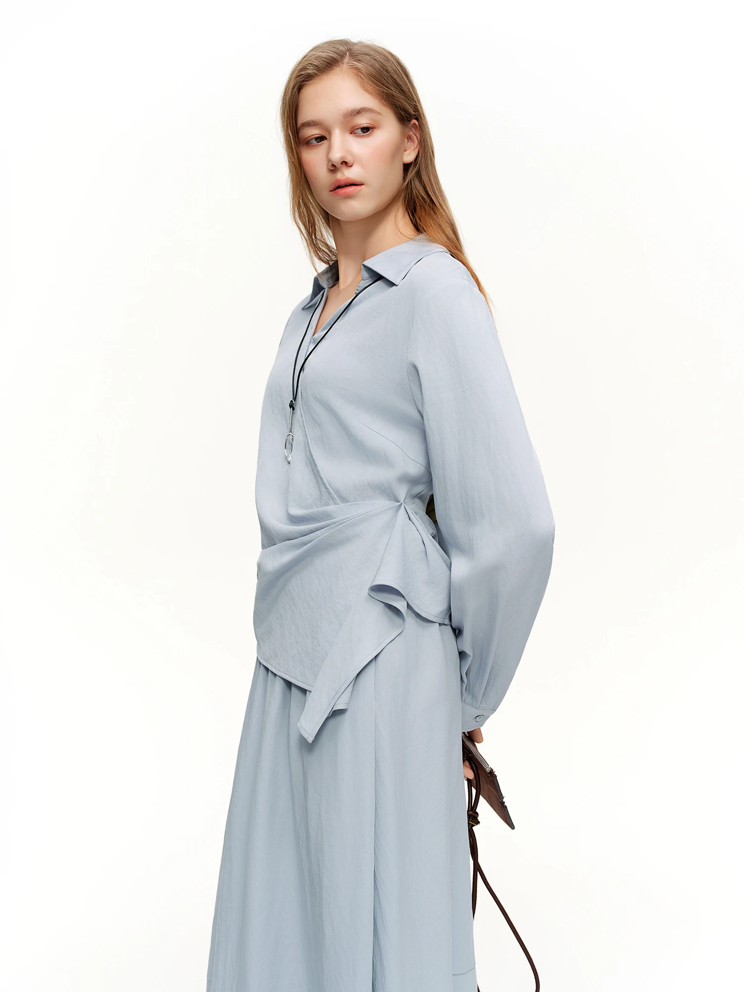 DUSHU 2026 Spring Women's Two Piece Set Design Shirt & High Waist Skirt Co-ord, Office Chic Minimalist Suit for Capsule Wardrobe