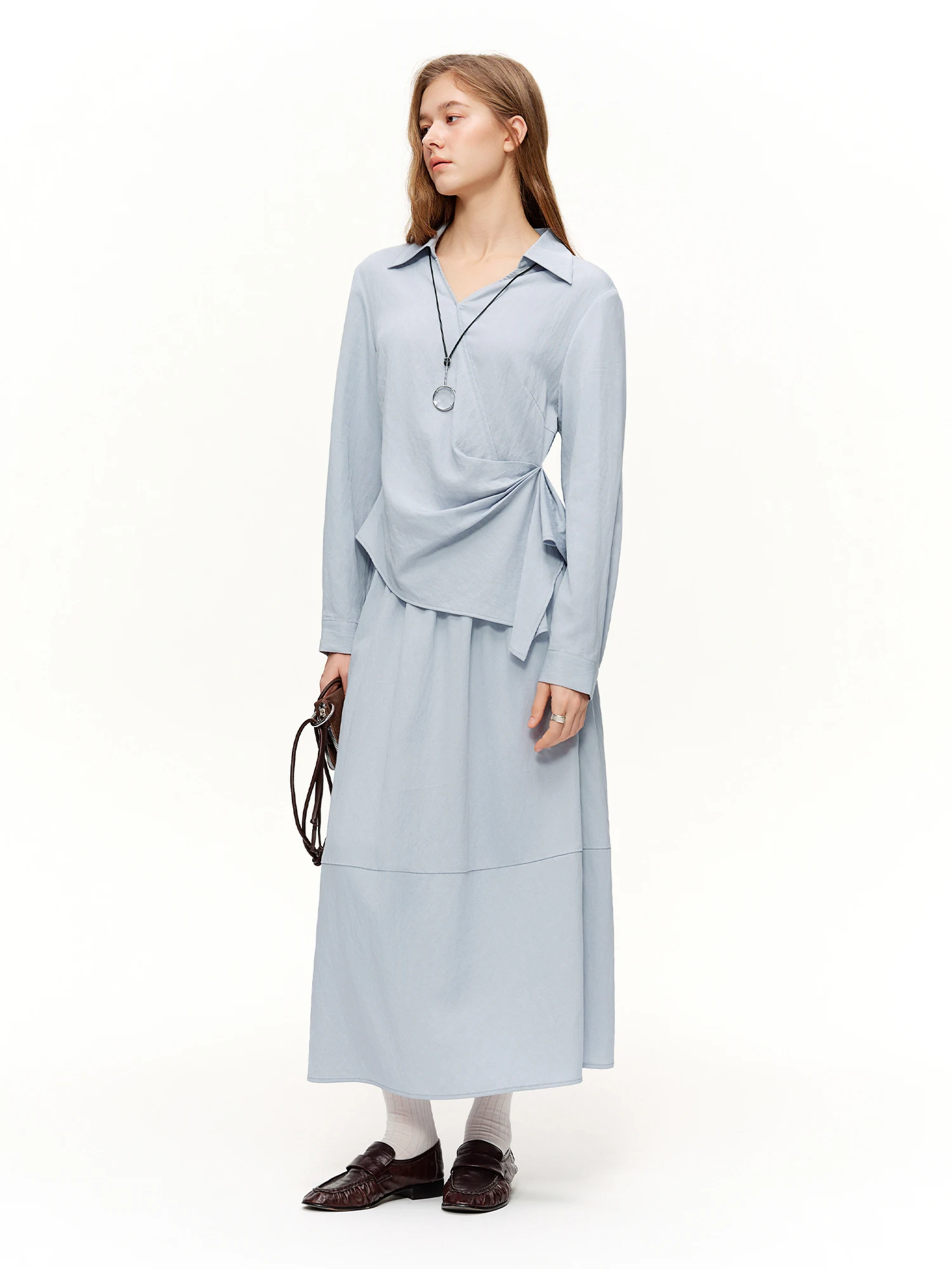 DUSHU 2026 Spring Women's Two Piece Set Design Shirt & High Waist Skirt Co-ord, Office Chic Minimalist Suit for Capsule Wardrobe