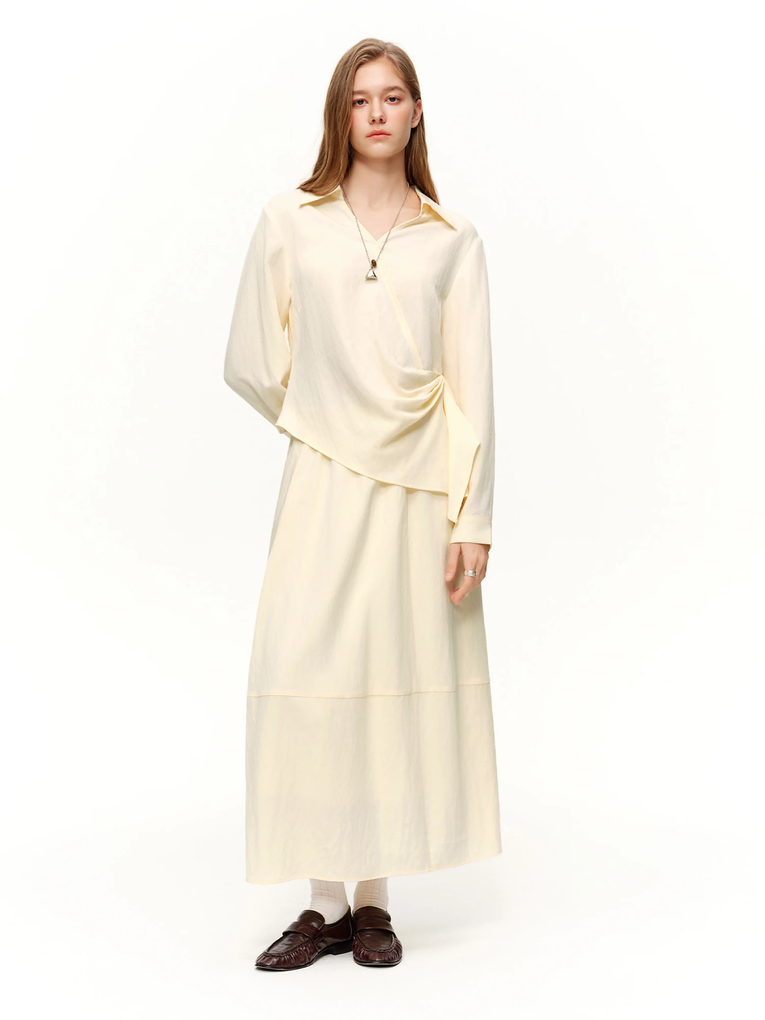 DUSHU 2026 Spring Women's Two Piece Set Design Shirt & High Waist Skirt Co-ord, Office Chic Minimalist Suit for Capsule Wardrobe