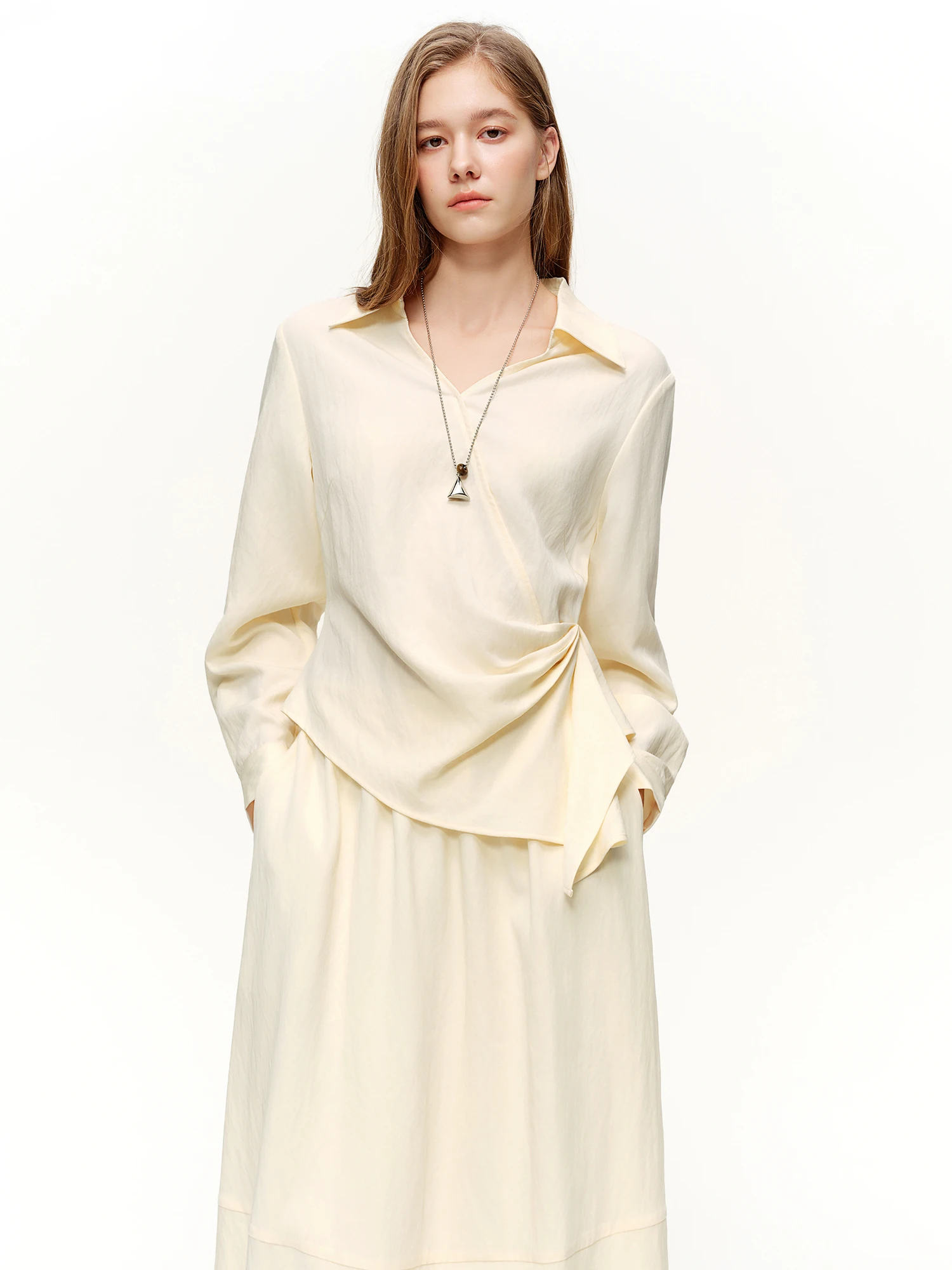 DUSHU 2026 Spring Women's Two Piece Set Design Shirt & High Waist Skirt Co-ord, Office Chic Minimalist Suit for Capsule Wardrobe