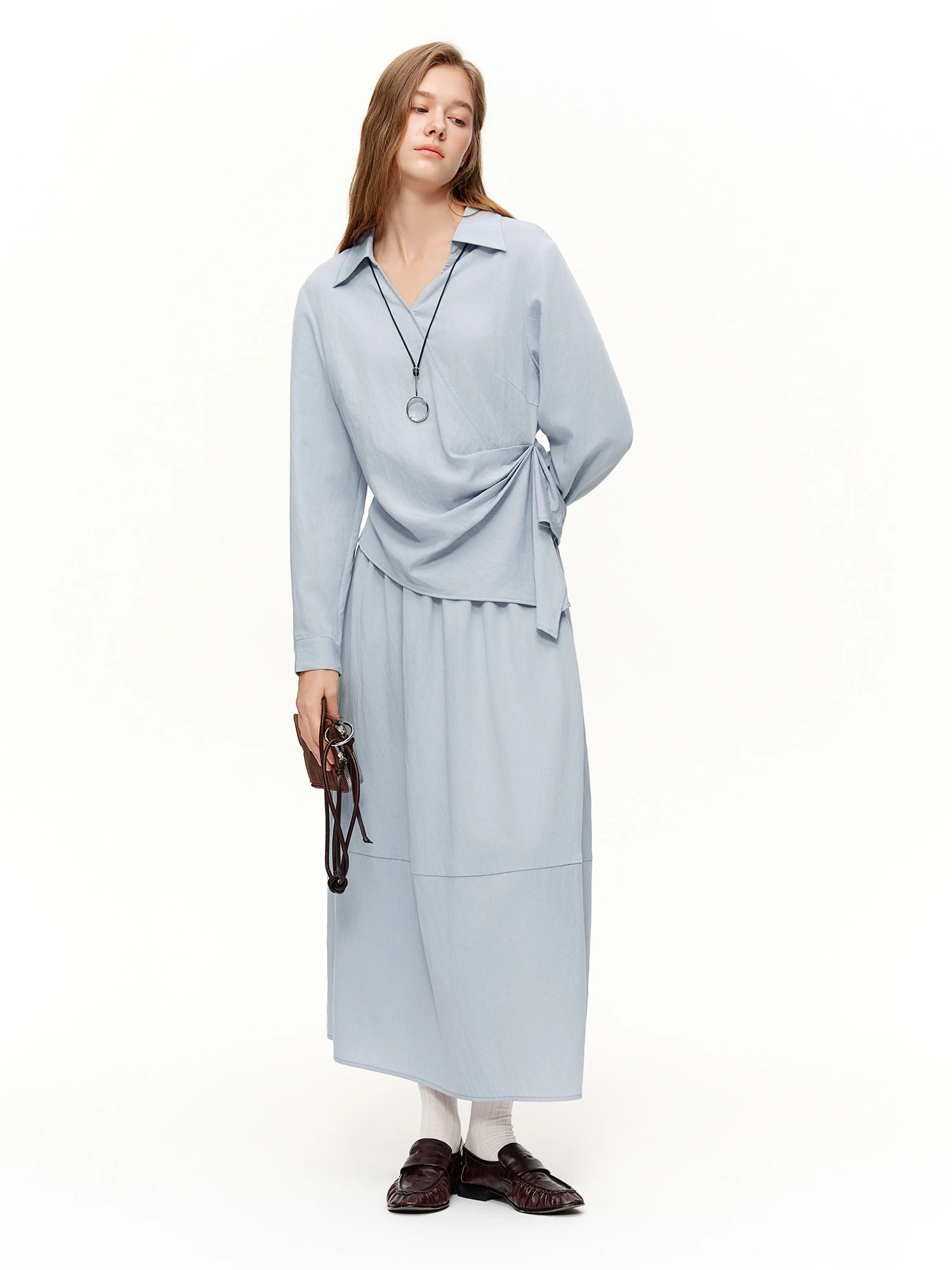 DUSHU 2026 Spring Women's Two Piece Set Design Shirt & High Waist Skirt Co-ord, Office Chic Minimalist Suit for Capsule Wardrobe