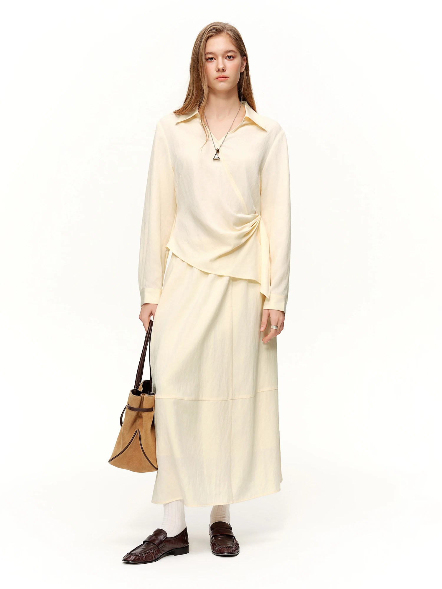 DUSHU 2026 Spring Women's Two Piece Set Design Shirt & High Waist Skirt Co-ord, Office Chic Minimalist Suit for Capsule Wardrobe