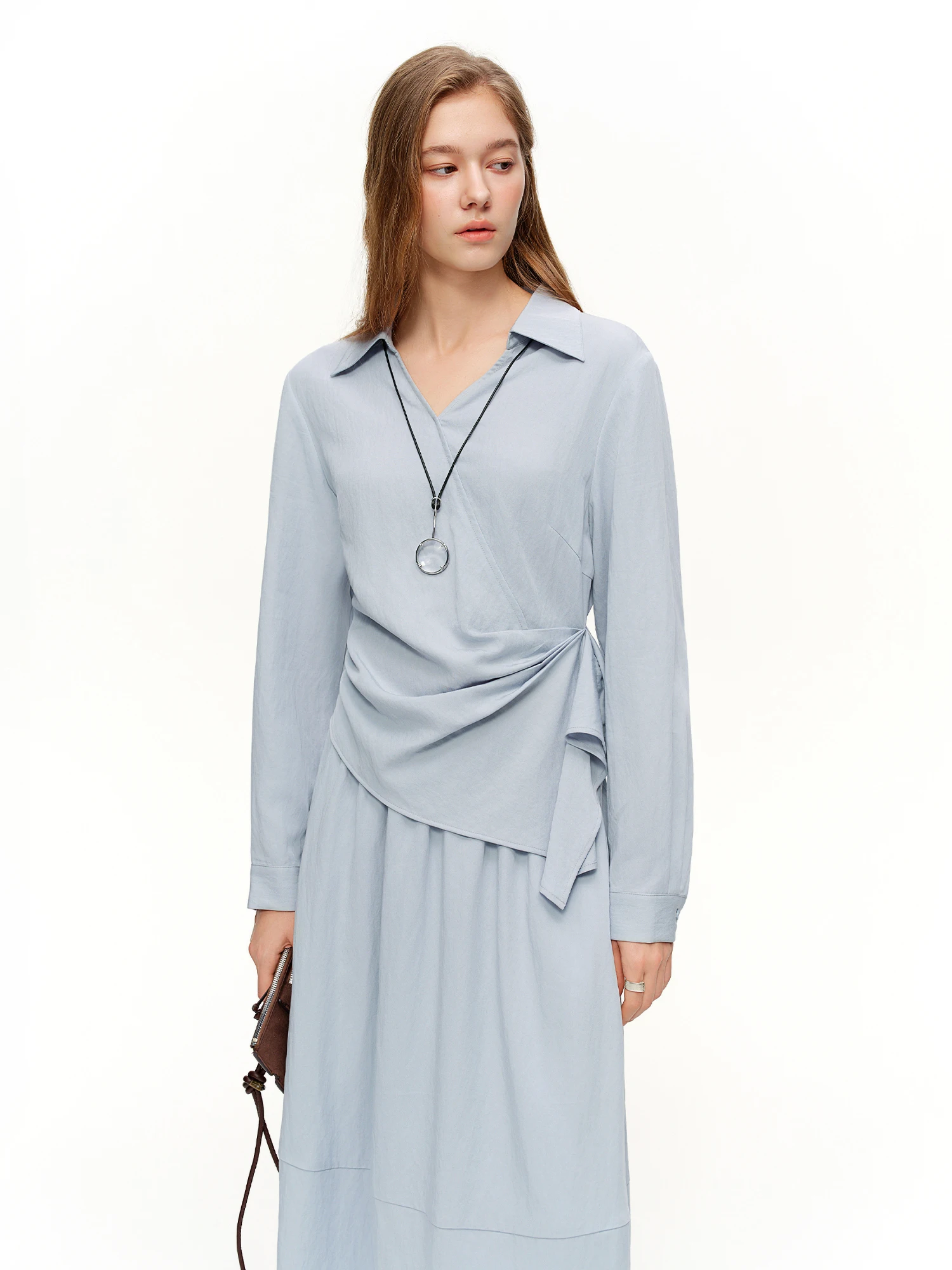 DUSHU 2026 Spring Women's Two Piece Set Design Shirt & High Waist Skirt Co-ord, Office Chic Minimalist Suit for Capsule Wardrobe