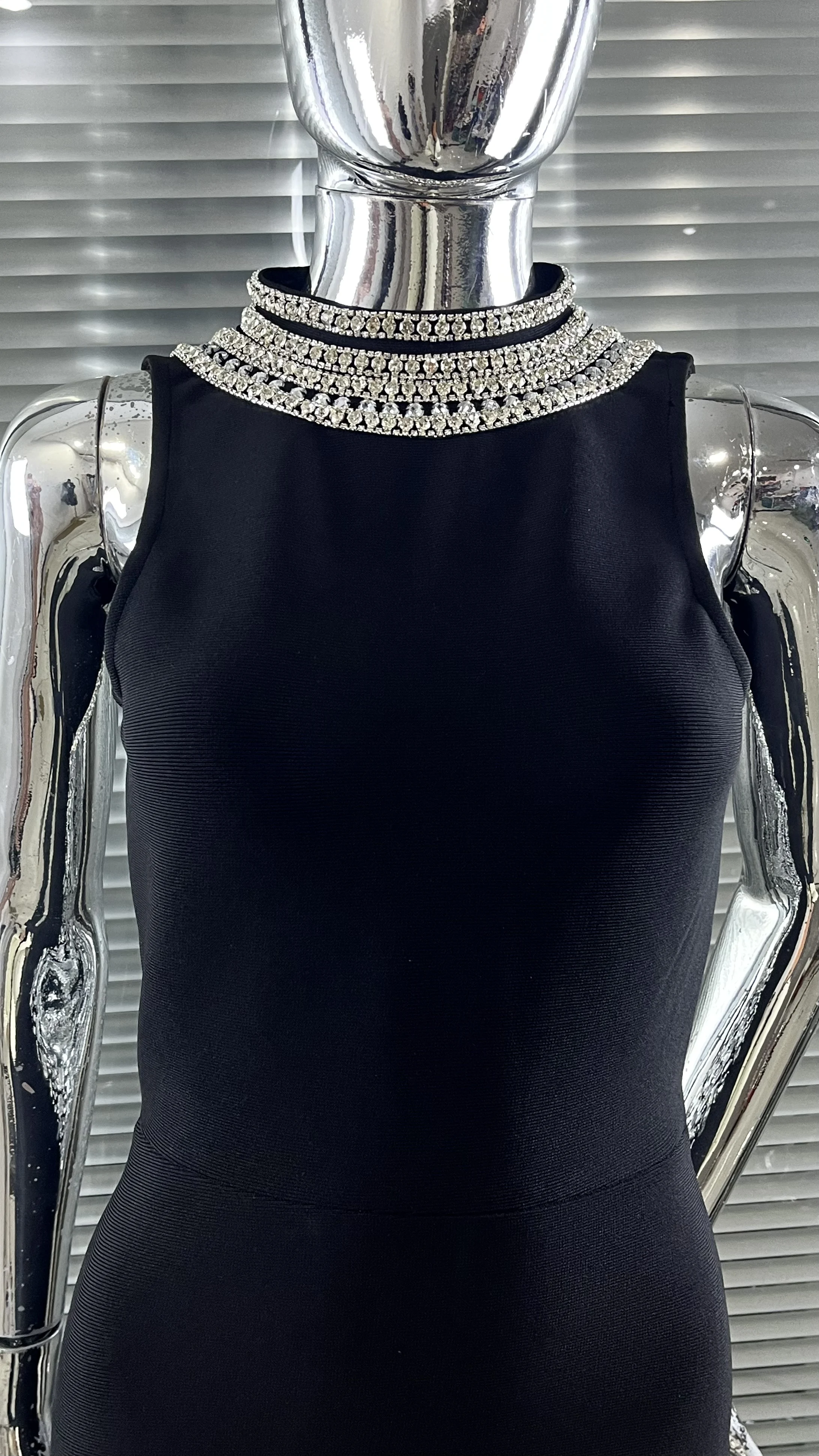 Customization Stylish Backless Sparkling Diamond Long Sleeve Black Dress