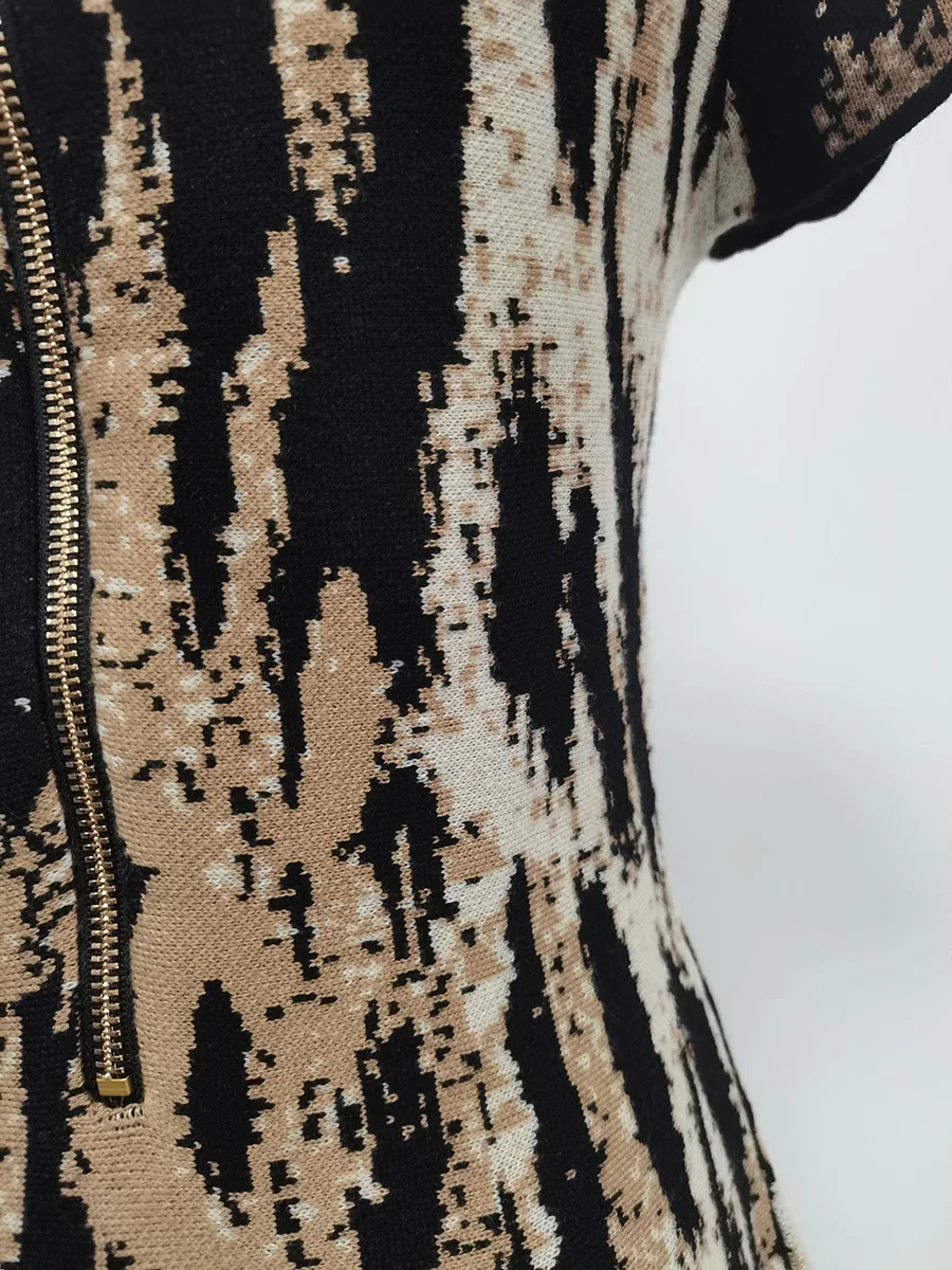 TWOTWINSTYLE Leopard Slimming Fashion Dresses for Women Round Neck Short Sleeves High Waist Casual Mini Dress Female Clothing