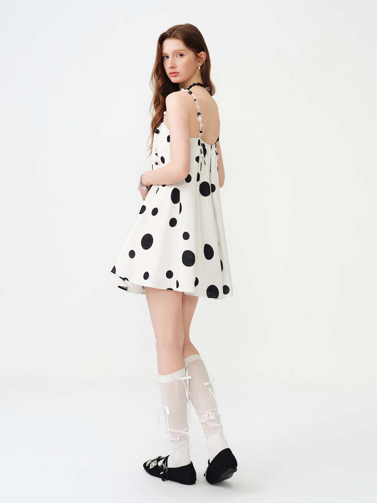 FSLE【L'amour Series】Summer Women's French Style Blend Polka Dot Slip Dress with Beaded Detail Beach Vacations Summer Vibes Dress