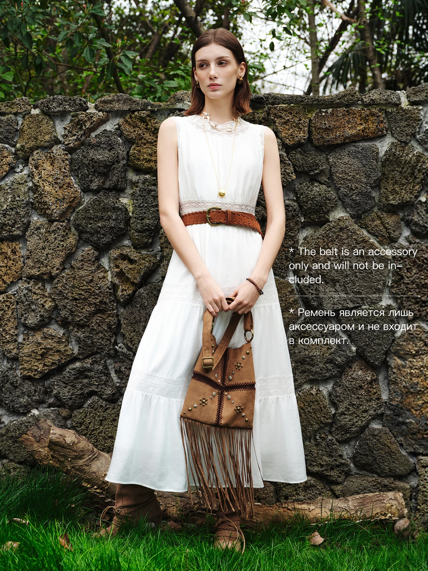 ZIQIAO 2026 Summer Women's Acetate and Lace Overlay Tiered Dress - Sleeveless Elegant for Resort and Special Events