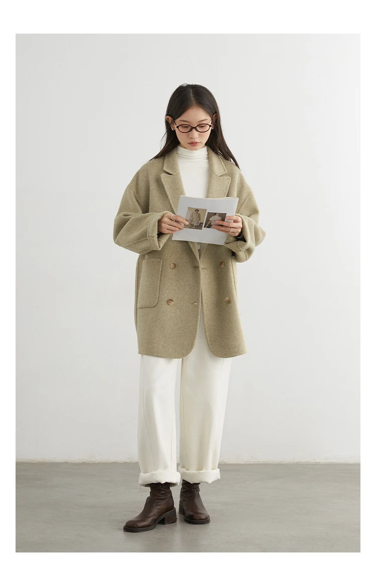 CHIC VEN New Women Woolen Coat Loose Solid Mid-length Double-sided Oversized Office Ladies Jackets Outerwear Autumn Winter 2026