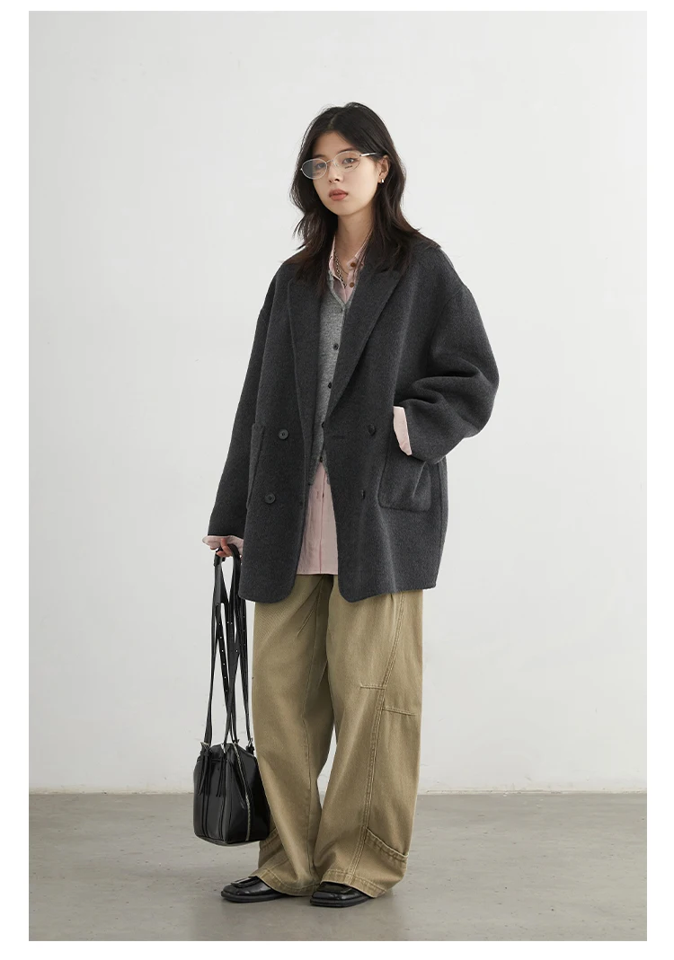 CHIC VEN New Women Woolen Coat Loose Solid Mid-length Double-sided Oversized Office Ladies Jackets Outerwear Autumn Winter 2026
