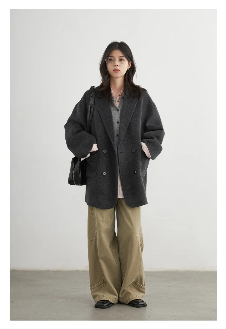 CHIC VEN New Women Woolen Coat Loose Solid Mid-length Double-sided Oversized Office Ladies Jackets Outerwear Autumn Winter 2026